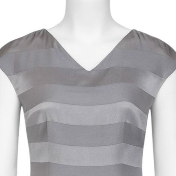 René Lezard Gray Striped Sheath Dress Women’s 34 US 4 Sleeveless V-Neck Cocktail - Picture 2 of 5